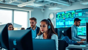 Managed IT support team collaborating effectively in a modern office environment.
