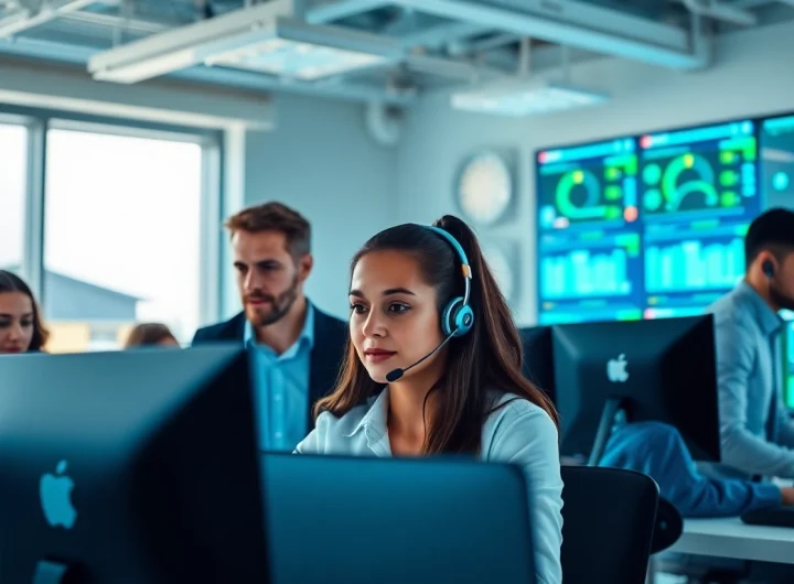 Managed IT support team collaborating effectively in a modern office environment.