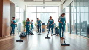 Dynamic office cleaning Melbourne scene with professional cleaners ensuring a spotless workspace.