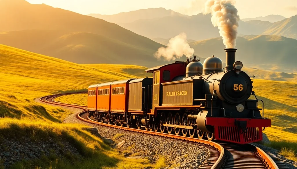 Engage with railroad tycoon free download featuring a vintage steam locomotive in a picturesque setting.