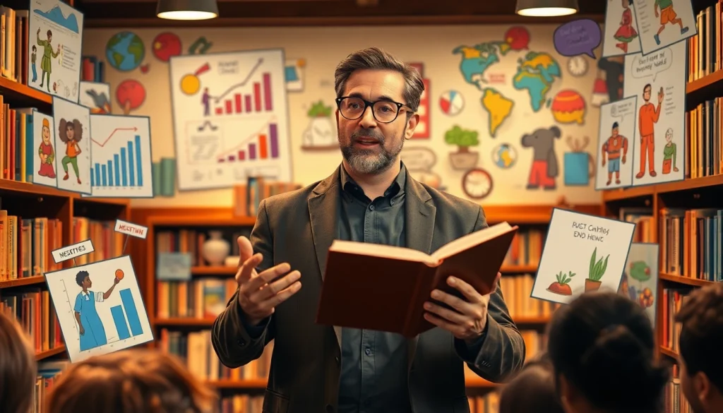 Engaging storytelling scene illustrating Magnetic Story Selling techniques with vibrant visuals and warm lighting.
