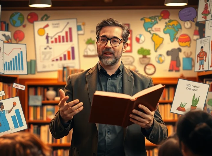 Engaging storytelling scene illustrating Magnetic Story Selling techniques with vibrant visuals and warm lighting.