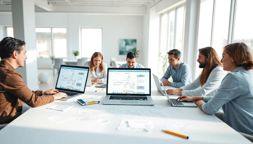 Engaged professionals working on innovative web design edmonton in a modern office setting.