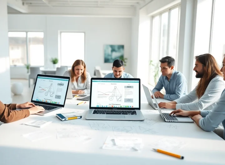 Engaged professionals working on innovative web design edmonton in a modern office setting.