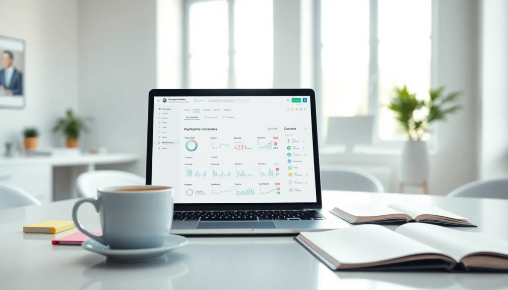 Use the plagiarism checker tool on a professional laptop in a bright office setting.