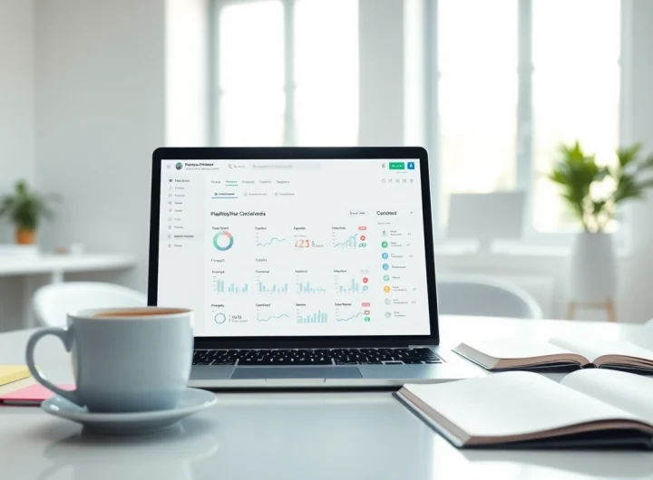Use the plagiarism checker tool on a professional laptop in a bright office setting.
