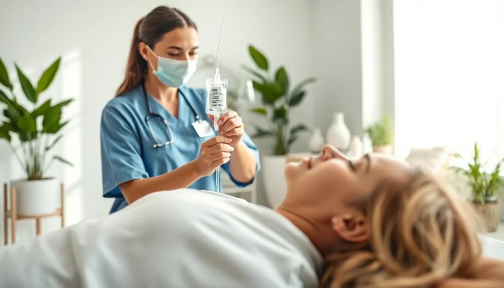 Receive IV Therapy in a modern clinic during a professional treatment session.