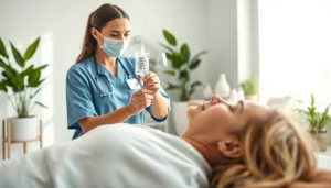 Receive IV Therapy in a modern clinic during a professional treatment session.