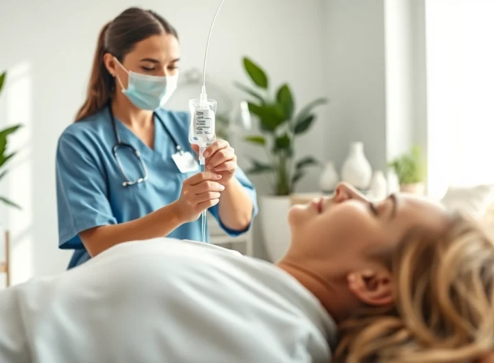 Receive IV Therapy in a modern clinic during a professional treatment session.