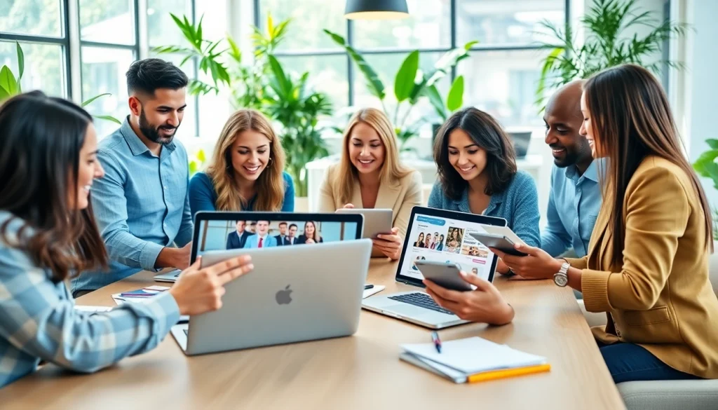 Showcasing a professional team collaborating on edmonton social media marketing strategies in a modern office.