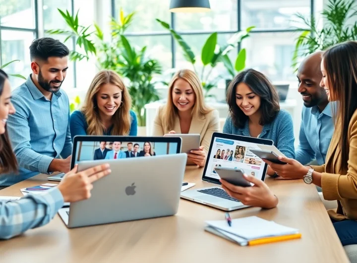 Showcasing a professional team collaborating on edmonton social media marketing strategies in a modern office.