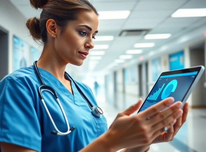 Learn rn ceus with a nurse engaging in online education in a modern healthcare environment.