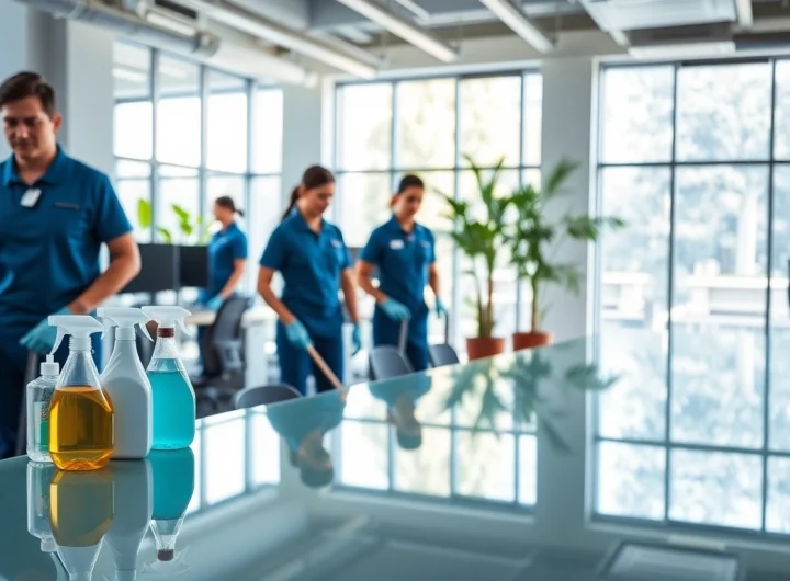 Efficient office cleaning Melbourne service in action, highlighting a tidy workspace and professional team.