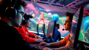 Menampilkan pemain game online sedang bermain dengan antusias, fokus pada kompetisi.
