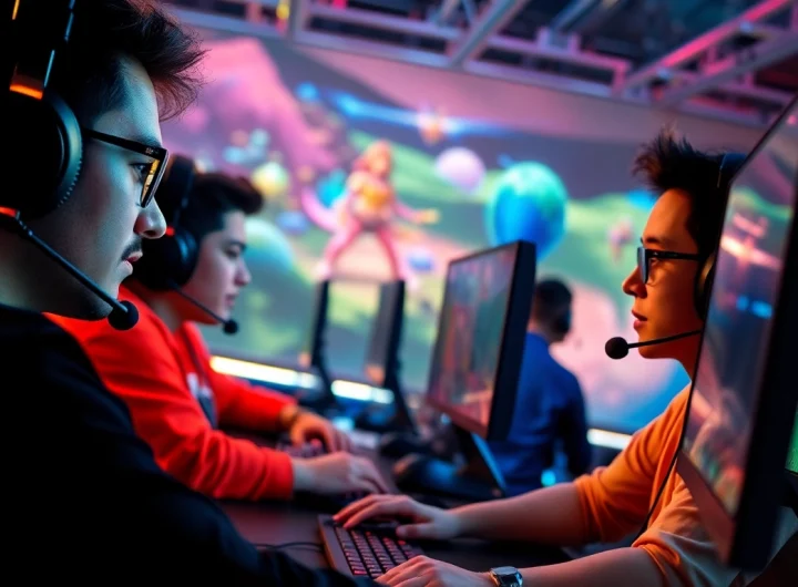 Menampilkan pemain game online sedang bermain dengan antusias, fokus pada kompetisi.