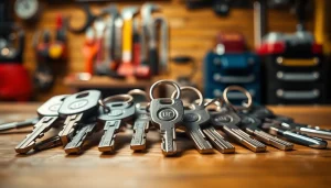Examine various Truck Keys on a wooden table, showcasing their metallic details and craftsmanship.