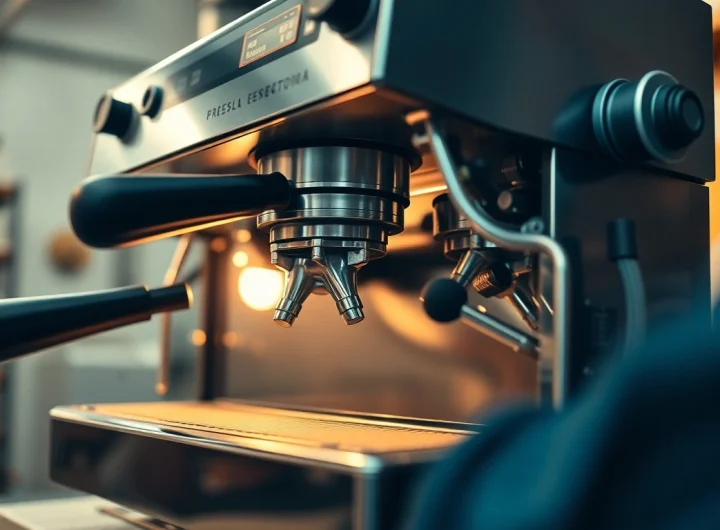Cimbali tamiri performed by technicians on an industrial espresso machine in a bright workshop.