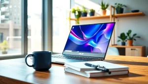 Presenting the Asus Laptop elegantly placed on a stylish desk, highlighting professionalism and sleek design.