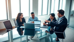 Analyze competitor customer list with professionals in a modern office environment