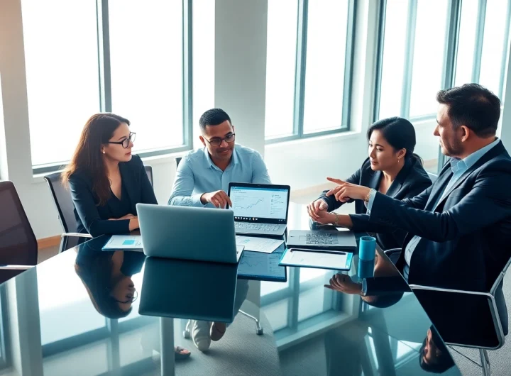 Analyze competitor customer list with professionals in a modern office environment