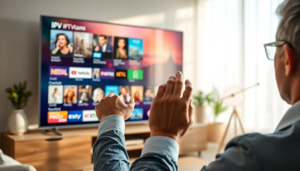 Comprar Listas IPTV mostrando una amplia variedad de canales y películas en una pantalla de TV moderna.