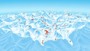 Interactive ski map of USA showcasing ski resorts and trails across the country.