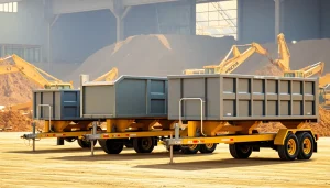 Find hydraulic dump trailers for sale featuring various designs in an industrial setting.