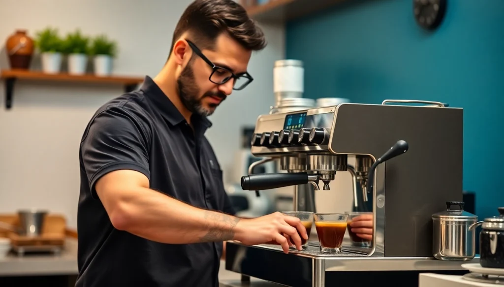 Cimbali tamiri işlemi sırasında, Espresso makinesi ayrıntılı bir şekilde inceleniyor.