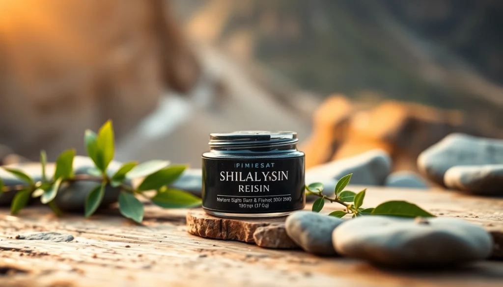 Pure Himalayan Shilajit Resin displayed with natural elements, highlighting its health benefits.