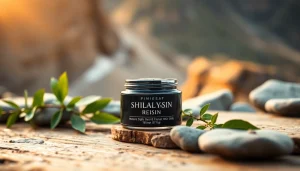 Pure Himalayan Shilajit Resin displayed with natural elements, highlighting its health benefits.