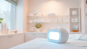 Quasar md lighttherapy device prominently displayed in a serene skincare setting, highlighting its effects.