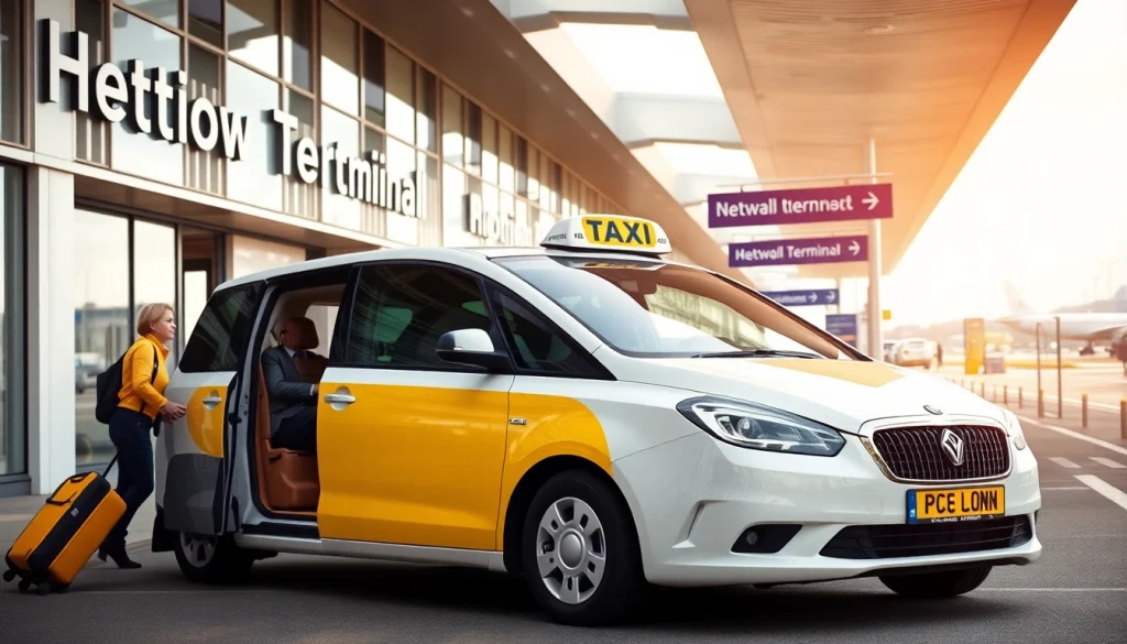 Ashford to Heathrow taxi service ready for passengers at the airport terminal.