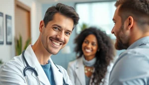 Engaging patient consultation at cccvegas.com with a friendly concierge doctor in a modern healthcare setting.